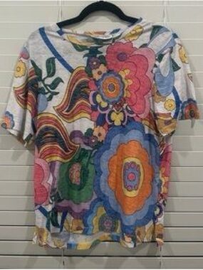 Vintage Cathy Daniels Multicolor Floral Print Top - Blue, Pink, Yellow